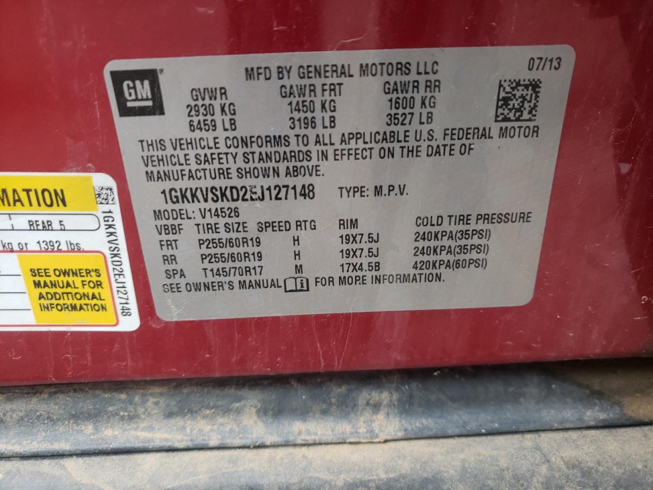 Photo 10 from auction – 2014 GMC ACADIA SLT with VIN 1GKKVSKD2EJ127148