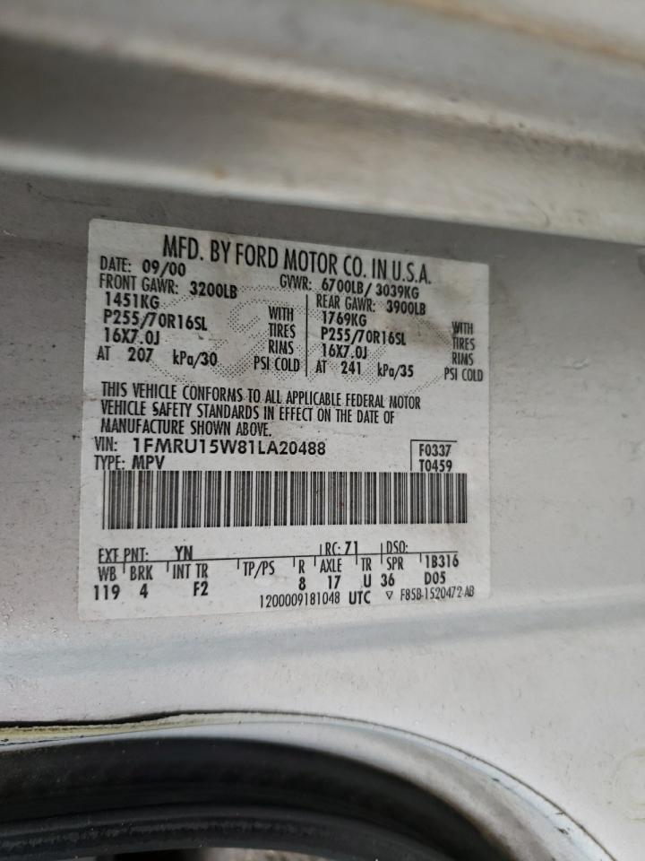 Photo 10 from auction – 2001 FORD EXPEDITION with VIN 1FMRU15W81LA20488