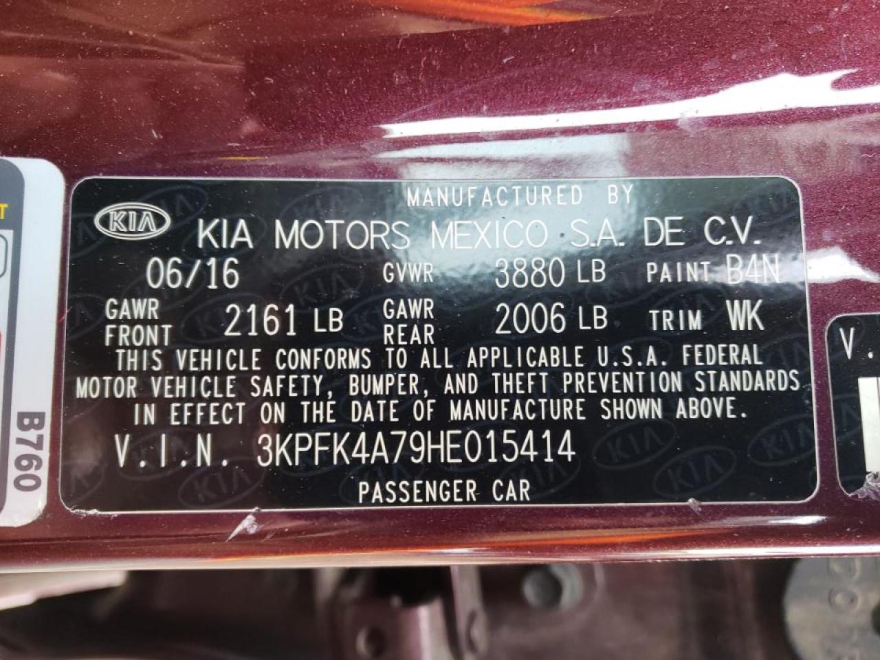 Photo 10 from auction – 2017 KIA FORTE LX with VIN 3KPFK4A79HE015414