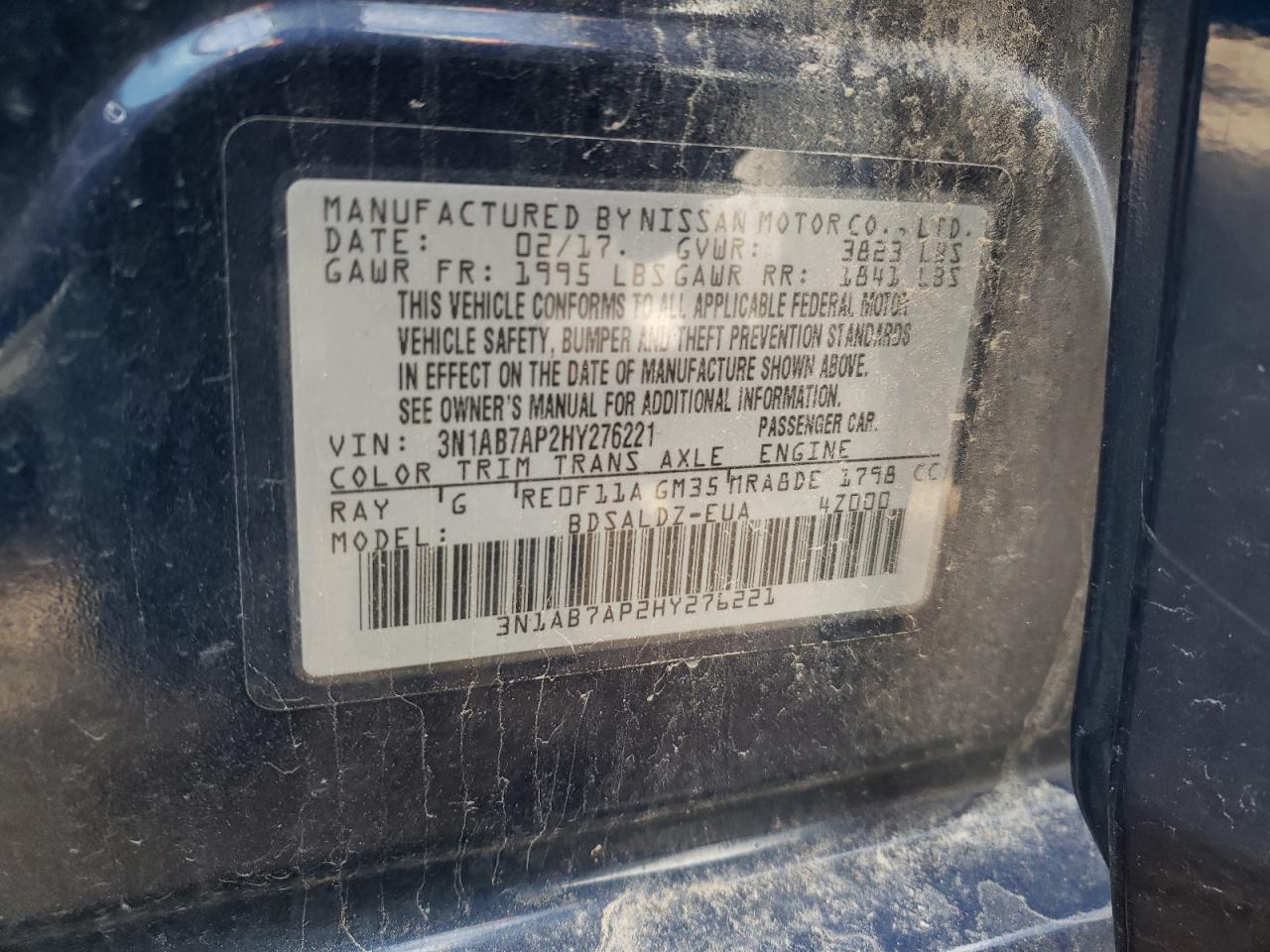 Photo 10 from auction – 2017 NISSAN SENTRA S with VIN 3N1AB7AP2HY276221