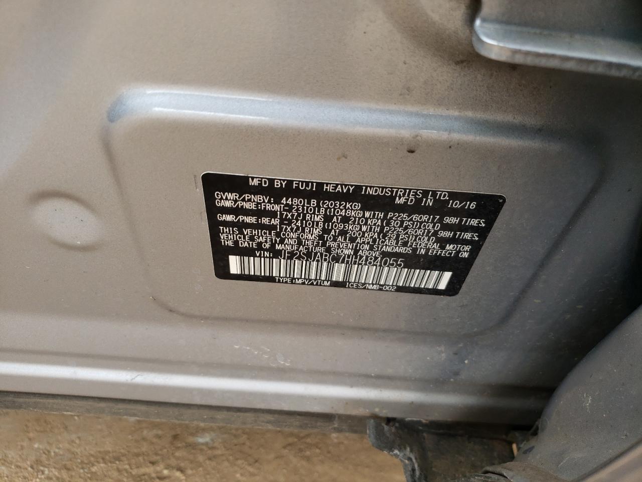 Photo 10 from auction – 2017 SUBARU FORESTER 2 with VIN JF2SJABC7HH484055