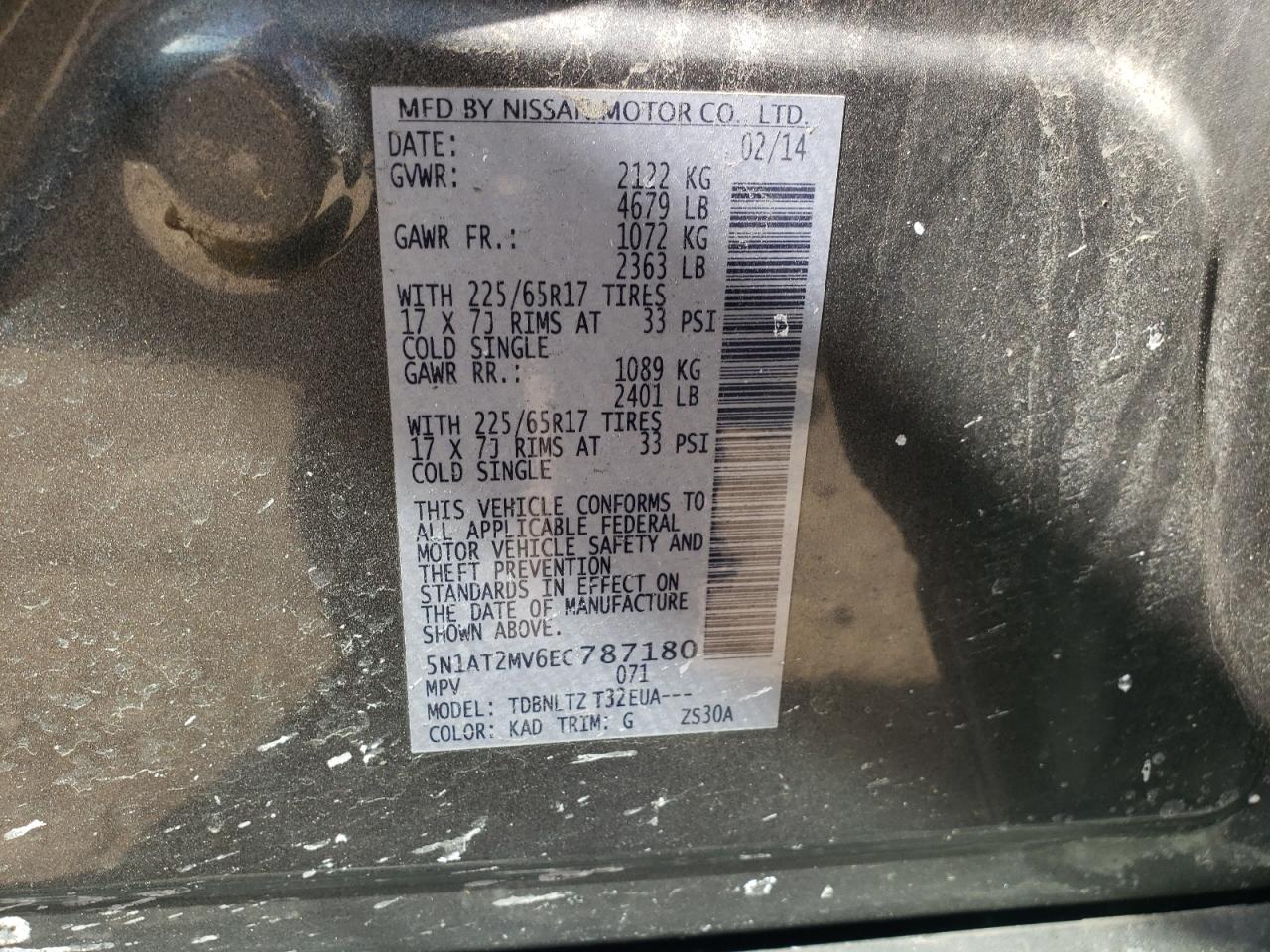 Photo 10 from auction – 2014 NISSAN ROGUE S with VIN 5N1AT2MV6EC787180