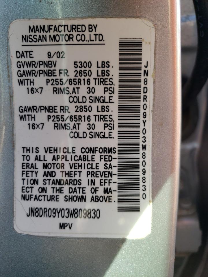 Photo 10 from auction – 2003 NISSAN PATHFINDER with VIN JN8DR09Y03W809830