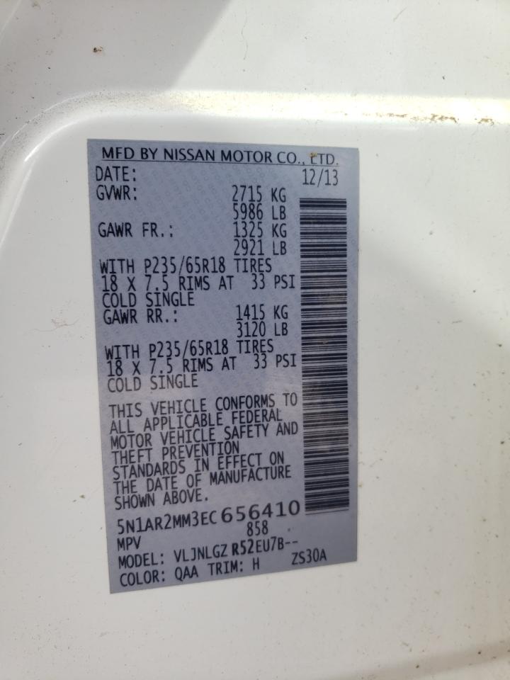 Photo 10 from auction – 2014 NISSAN PATHFINDER with VIN 5N1AR2MM3EC656410