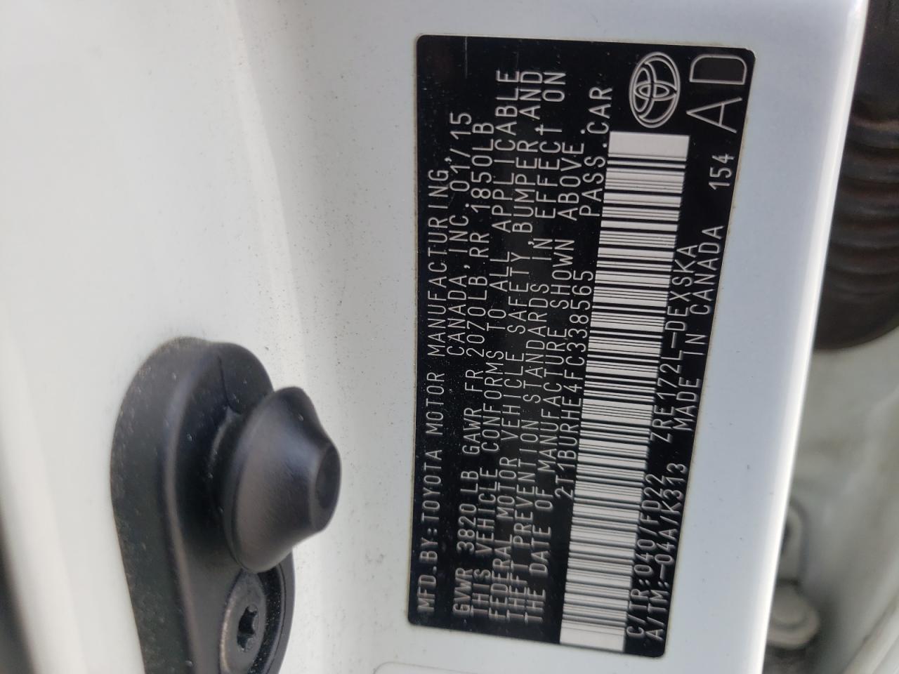 Photo 10 from auction – 2015 TOYOTA COROLLA L with VIN 2T1BURHE4FC338565