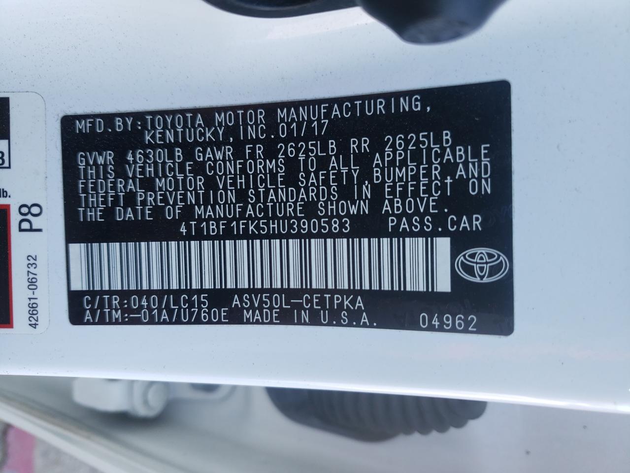 Photo 10 from auction – 2017 TOYOTA CAMRY LE with VIN 4T1BF1FK5HU390583