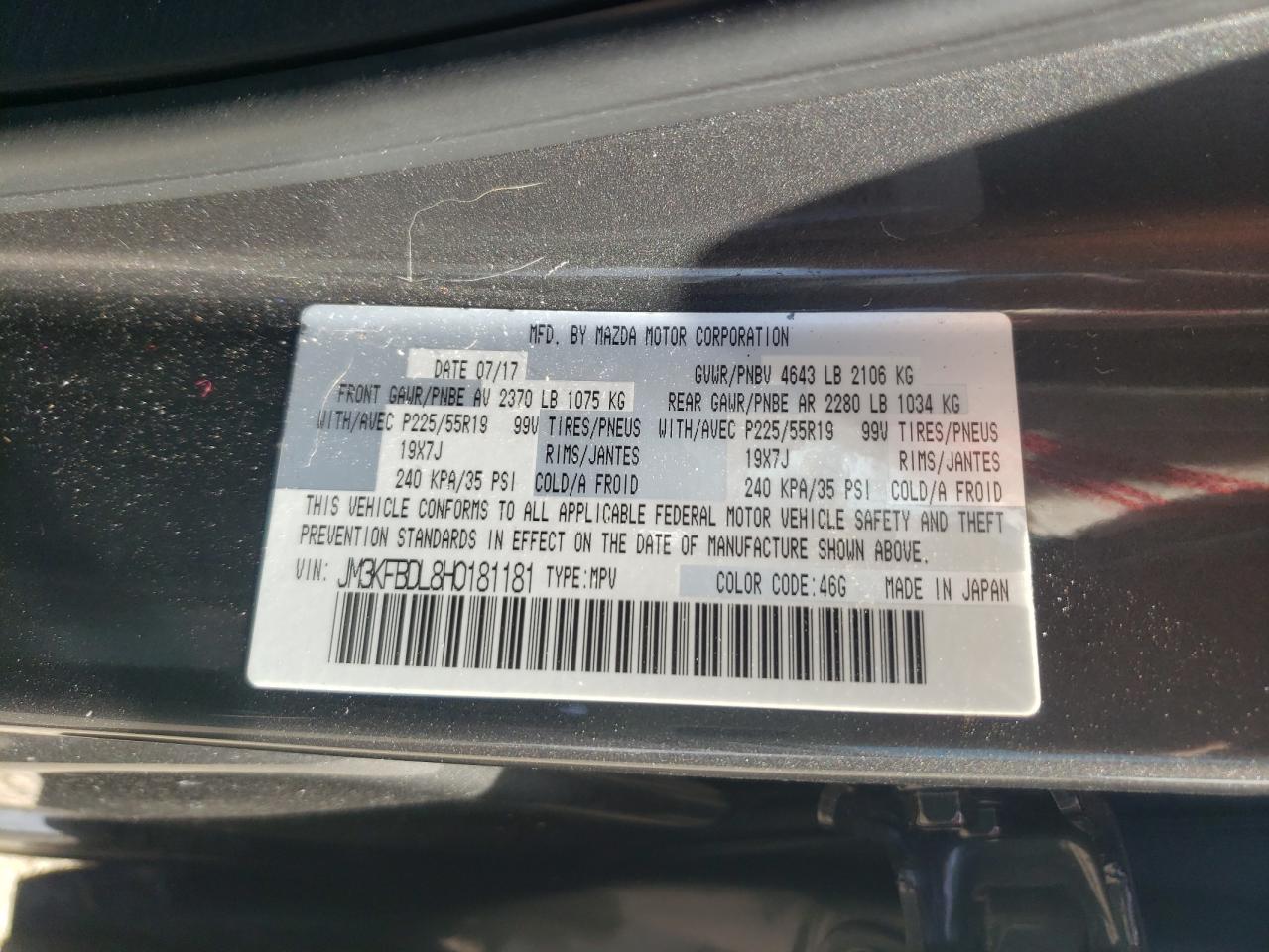 Photo 10 from auction – 2017 MAZDA CX-5 GRAND with VIN JM3KFBDL8H0181181