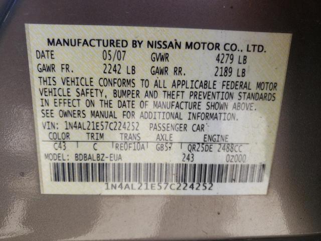 Photo 10 from auction – 2007 NISSAN ALTIMA 2.5 with VIN 1N4AL21E57C224252