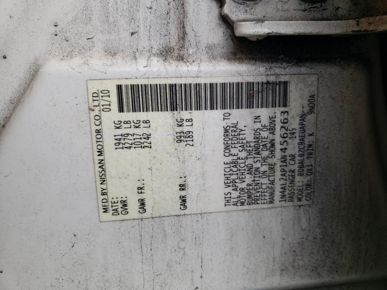 Фото 10 с аукциона – 2010 NISSAN ALTIMA BAS с VIN 1N4AL2AP1AN456263
