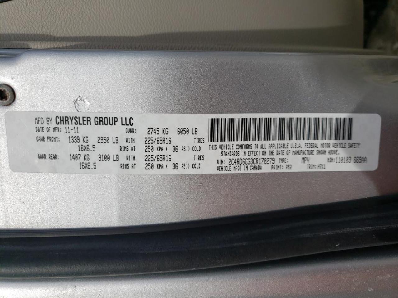 Photo 10 from auction – 2012 DODGE GRAND CARA with VIN 2C4RDGCG3CR178279