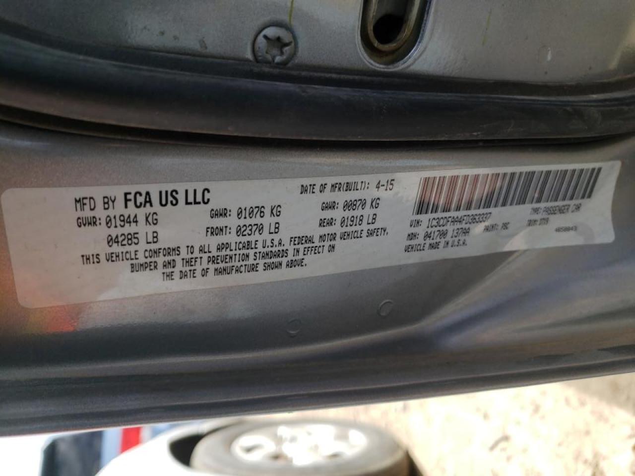 Photo 10 from auction – 2015 DODGE DART SE with VIN 1C3CDFAA4FD363337