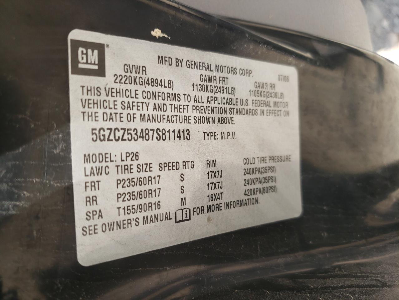 Photo 10 from auction – 2007 SATURN VUE with VIN 5GZCZ53487S811413