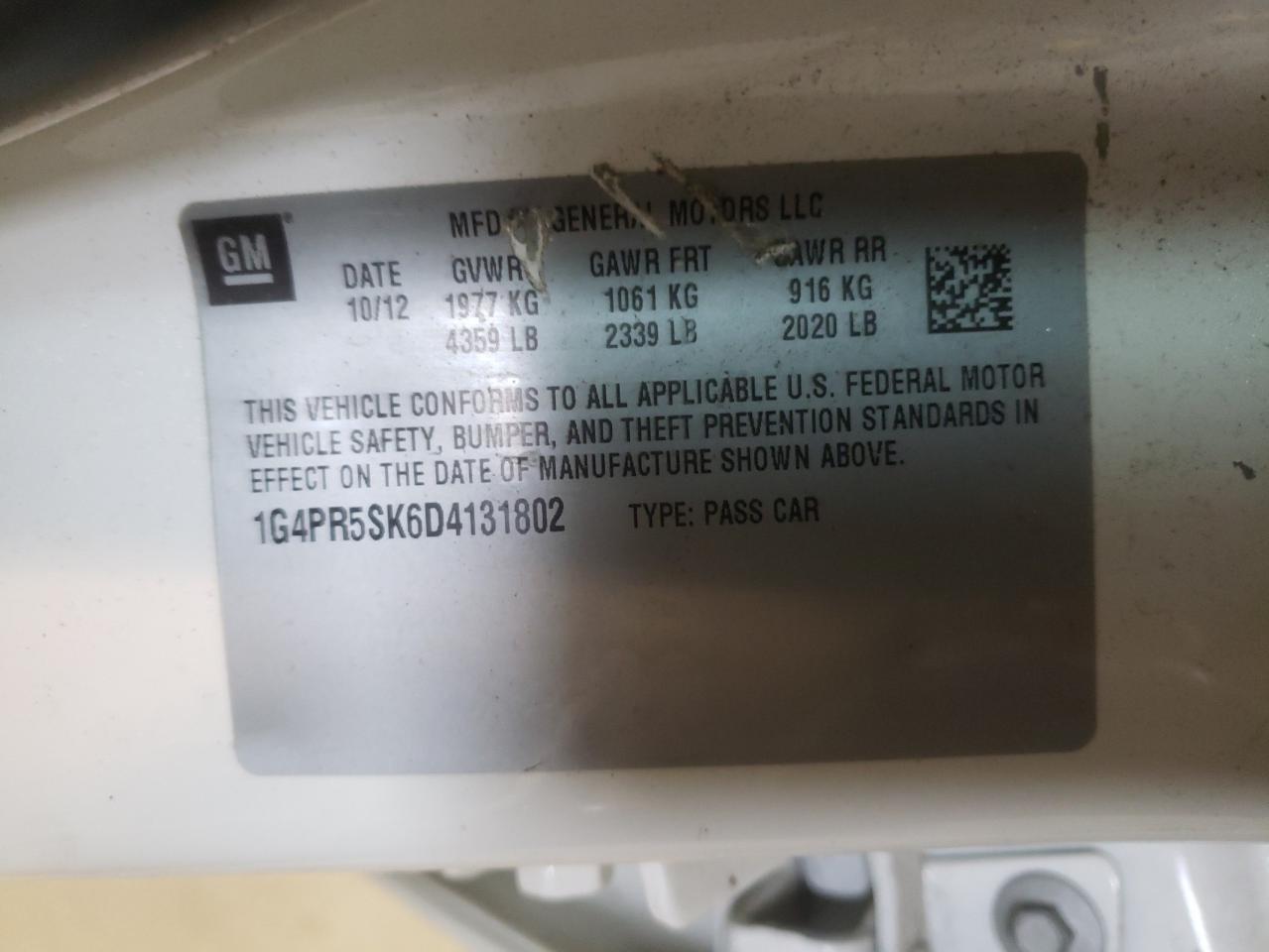 Photo 10 from auction – 2013 BUICK VERANO CON with VIN 1G4PR5SK6D4131802