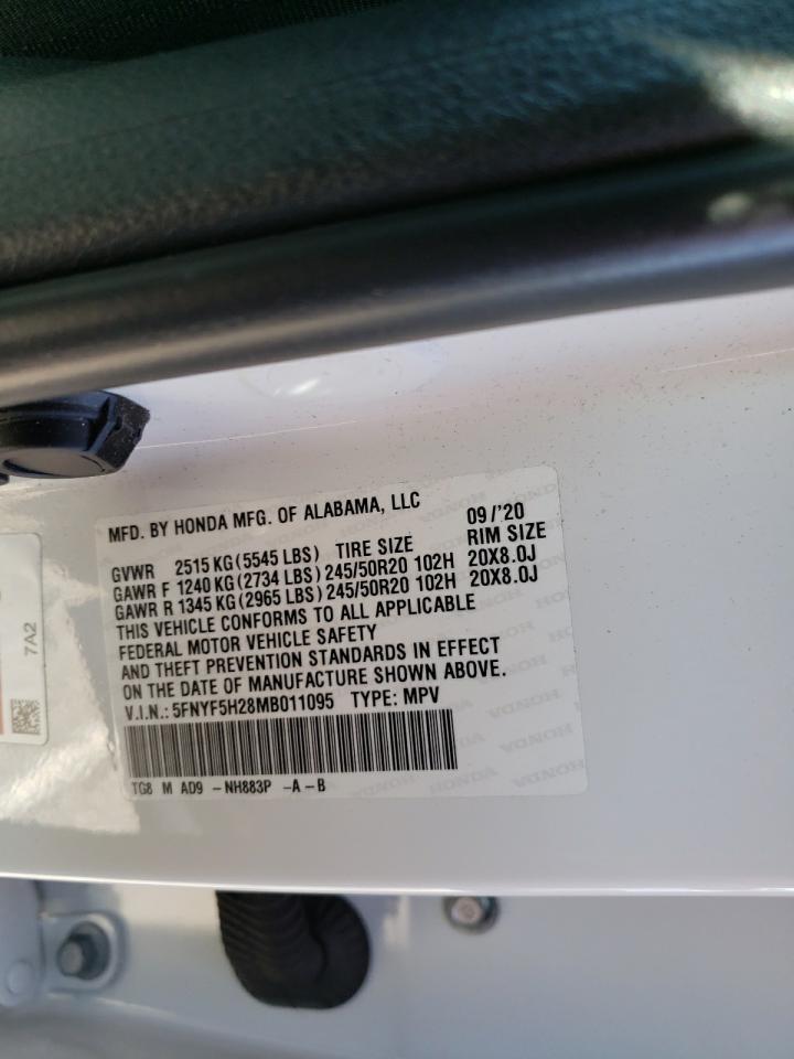 Photo 10 from auction – 2021 HONDA PILOT with VIN 5FNYF5H28MB011095