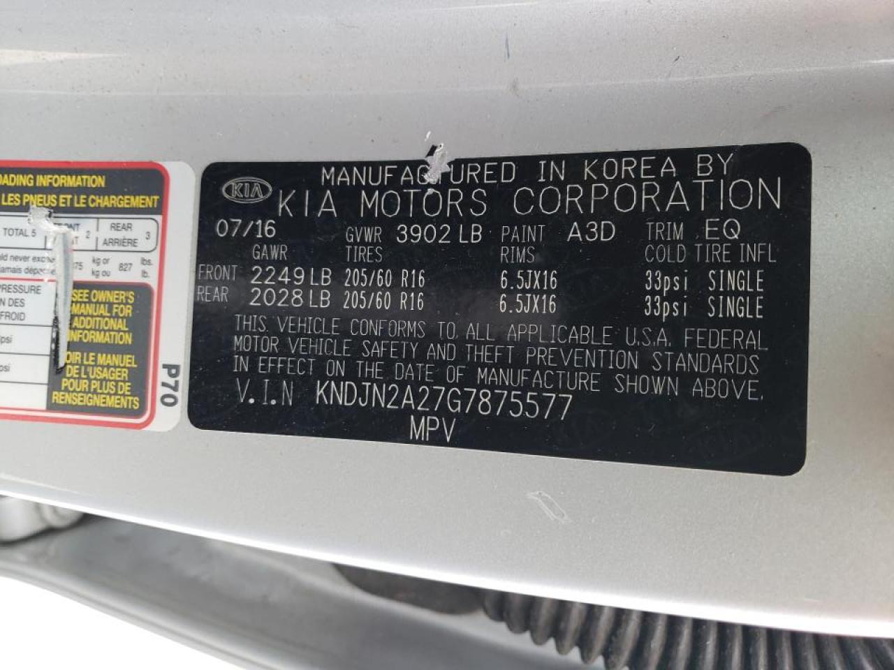 Photo 10 from auction – 2016 KIA SOUL with VIN KNDJN2A27G7875577