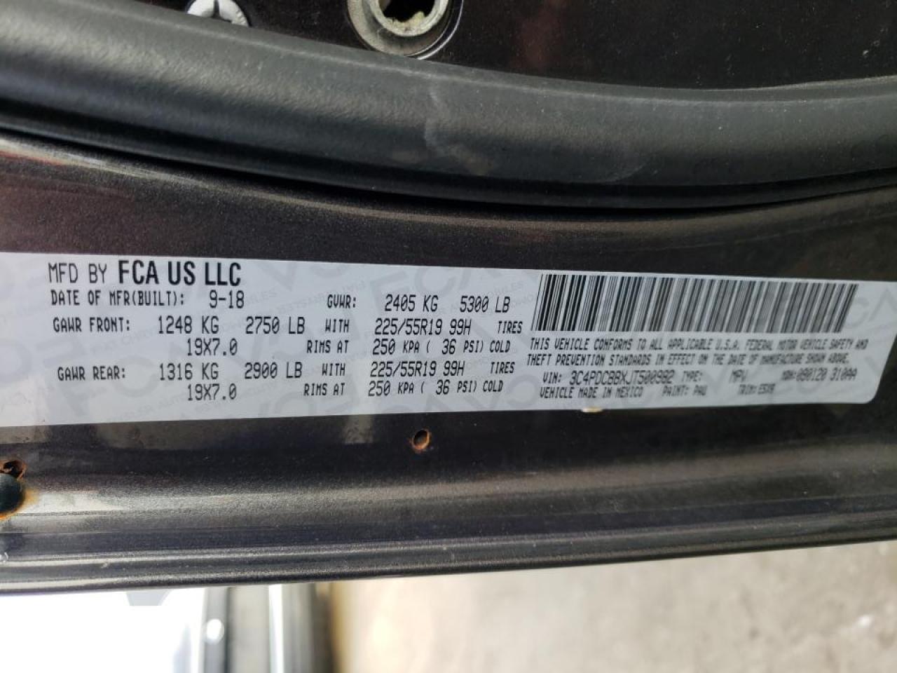 Photo 10 from auction – 2018 DODGE JOURNEY SX with VIN 3C4PDCBBXJT500982