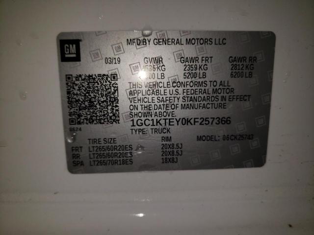 Photo 10 from auction – 2019 CHEVROLET SILVERADO with VIN 1GC1KTEY0KF257366