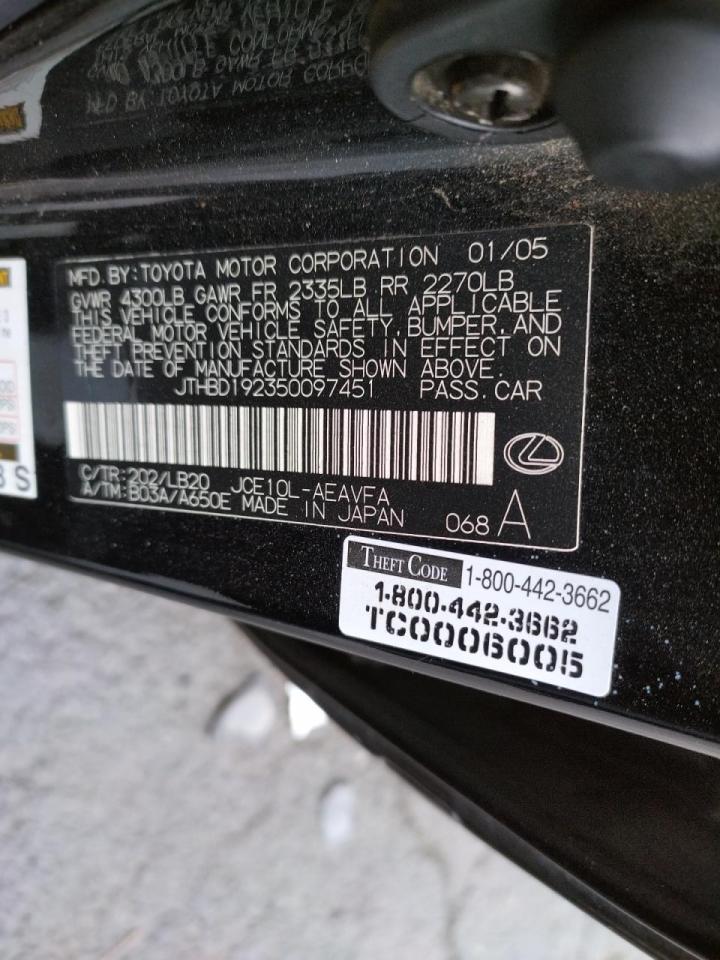 Photo 10 from auction – 2005 LEXUS IS 300 with VIN JTHBD192350097451