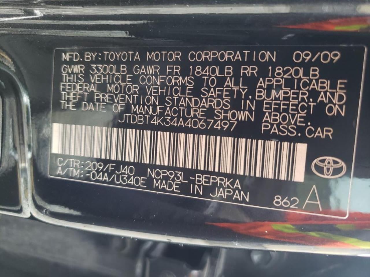 Photo 10 from auction – 2010 TOYOTA YARIS with VIN JTDBT4K34A4067497