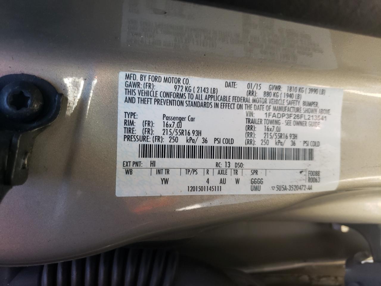 Photo 10 from auction – 2015 FORD FOCUS SE with VIN 1FADP3F26FL213541