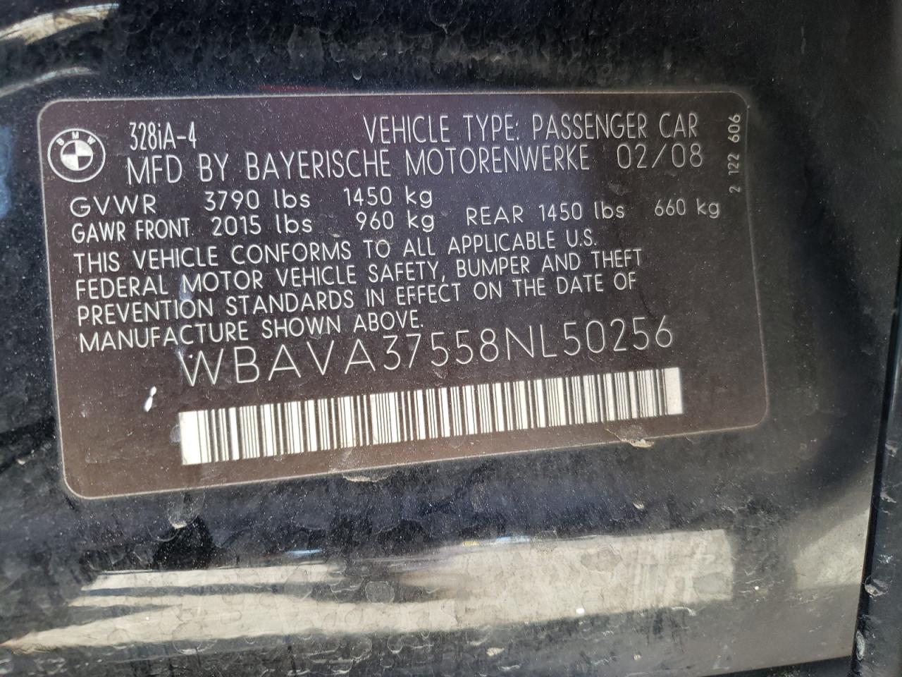 Photo 10 from auction – 2008 BMW 328 I with VIN WBAVA37558NL50256