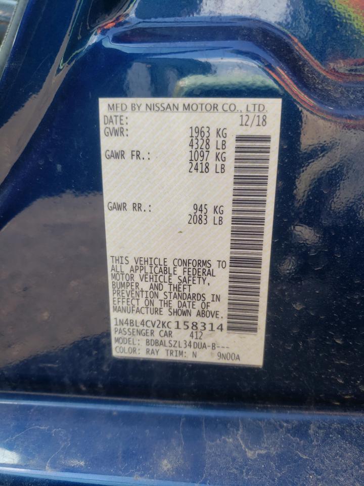 Photo 10 from auction – 2019 NISSAN ALTIMA SR with VIN 1N4BL4CV2KC158314