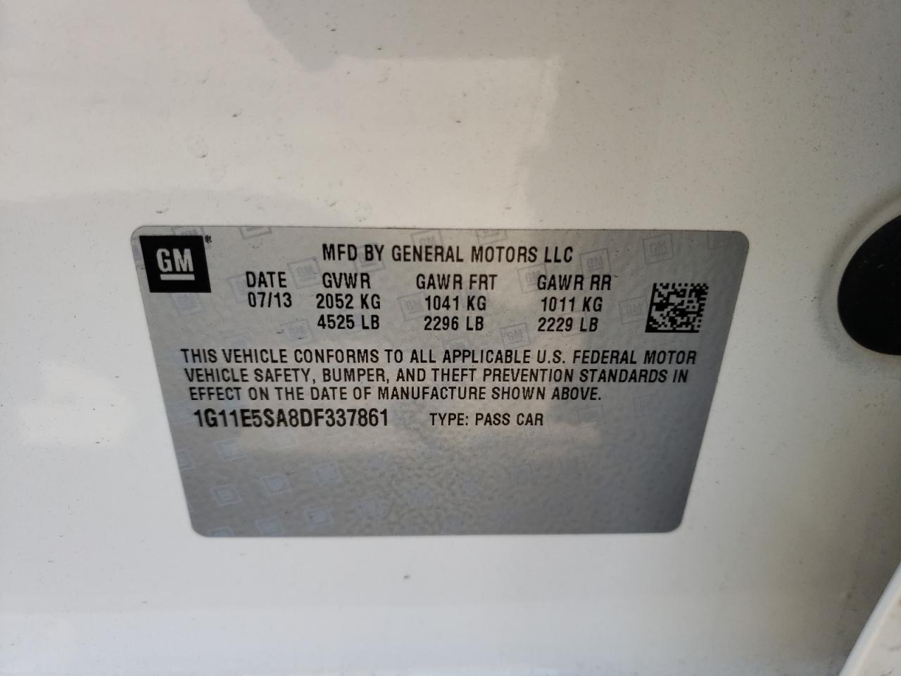 Photo 10 from auction – 2013 CHEVROLET MALIBU 2LT with VIN 1G11E5SA8DF337861