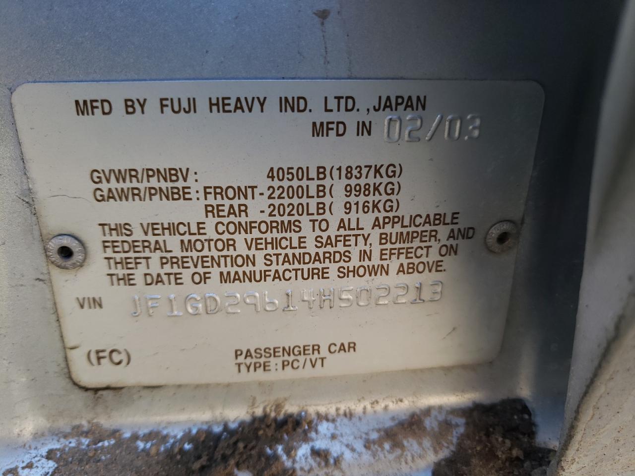 Photo 10 from auction – 2004 SUBARU IMPREZA WR with VIN JF1GD29614H502213