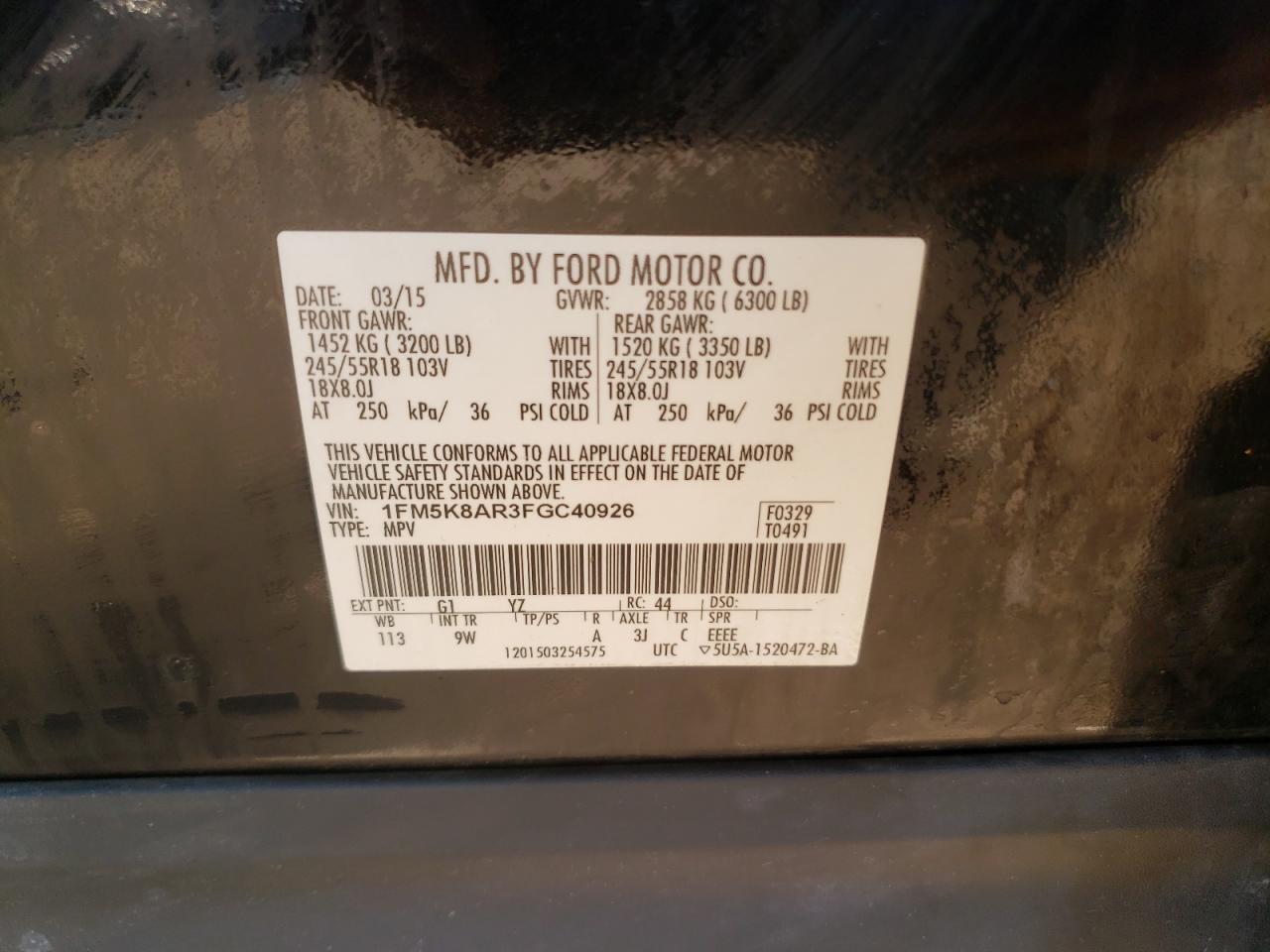 Photo 10 from auction – 2015 FORD EXPLORER P with VIN 1FM5K8AR3FGC40926