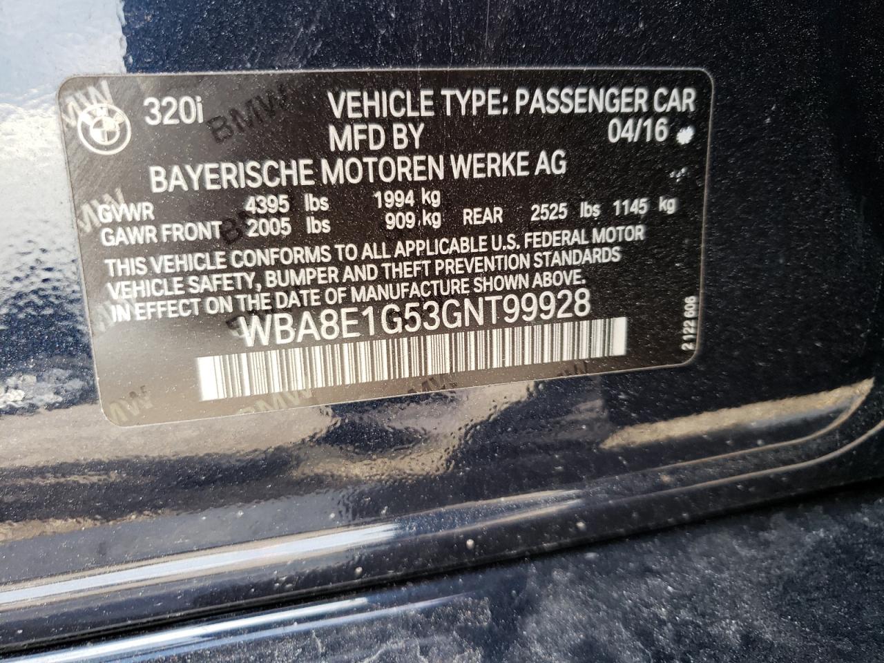 Photo 10 from auction – 2016 BMW 320 I with VIN WBA8E1G53GNT99928