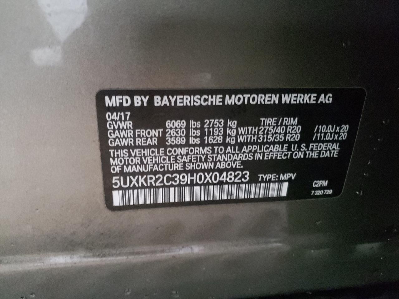 Photo 10 from auction – 2017 BMW X5 SDRIVE3 with VIN 5UXKR2C39H0X04823