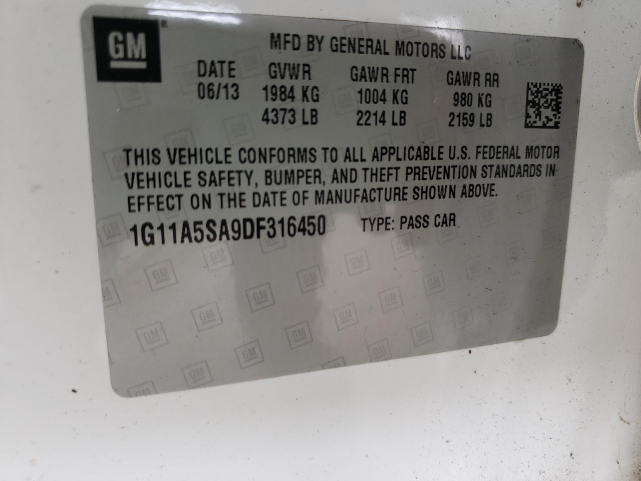 Photo 10 from auction – 2013 CHEVROLET MALIBU LS with VIN 1G11A5SA9DF316450