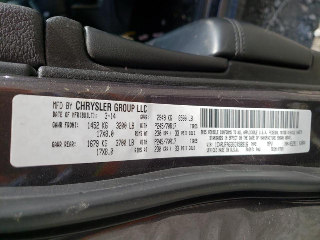 Photo 10 from auction – 2014 JEEP GRAND CHER with VIN 1C4RJFAG3EC458916