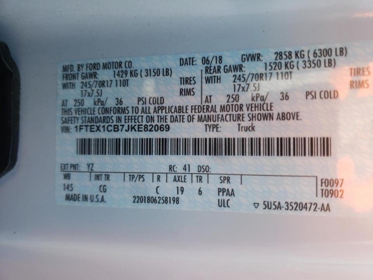 Photo 10 from auction – 2018 FORD F150 SUPER with VIN 1FTEX1CB7JKE82069