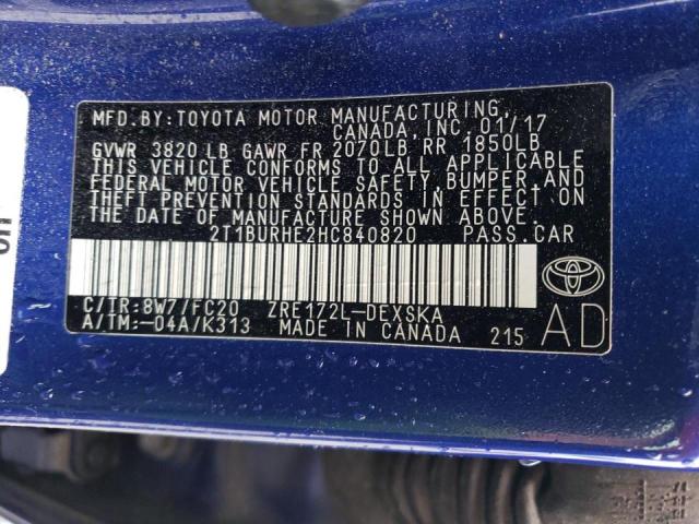 Photo 10 from auction – 2017 TOYOTA COROLLA L with VIN 2T1BURHE2HC840820