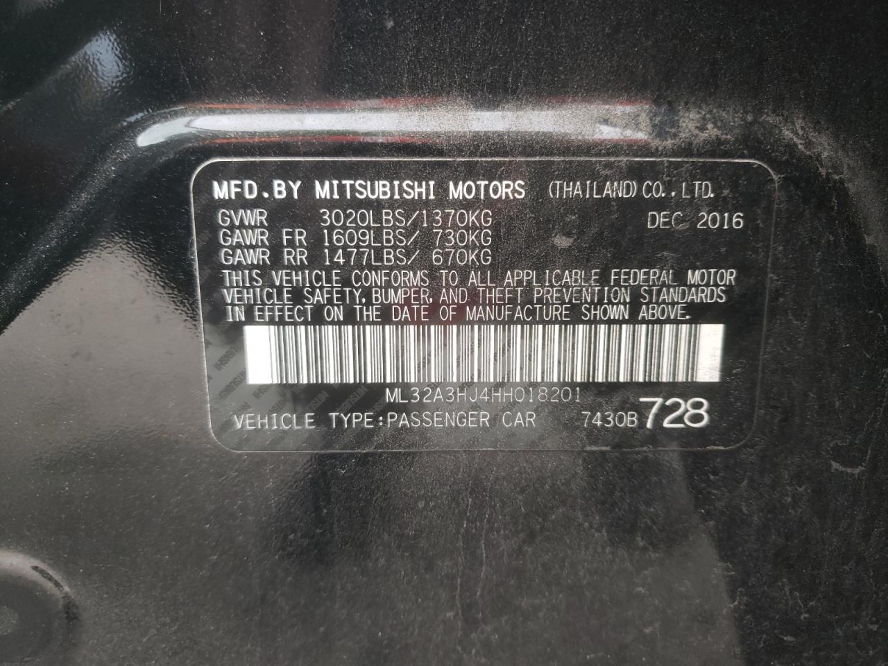 Photo 10 from auction – 2017 MITSUBISHI MIRAGE ES with VIN ML32A3HJ4HH018201