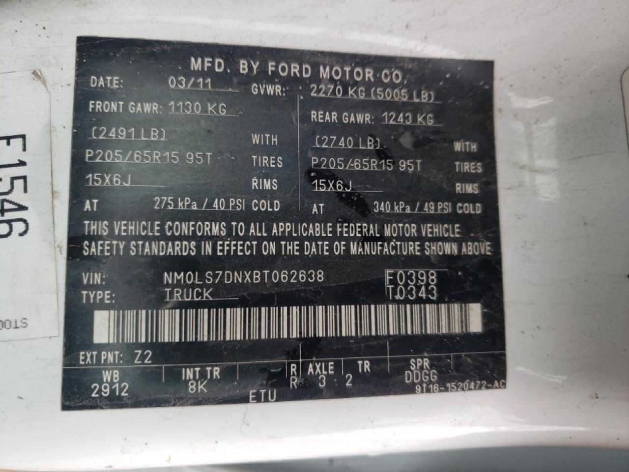 Photo 10 from auction – 2011 FORD TRANSIT CO with VIN NM0LS7DNXBT062638