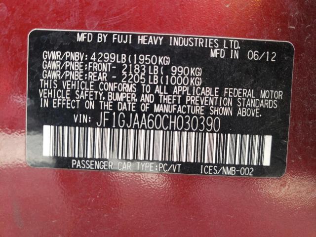 Photo 10 from auction – 2012 SUBARU IMPREZA with VIN JF1GJAA60CH030390
