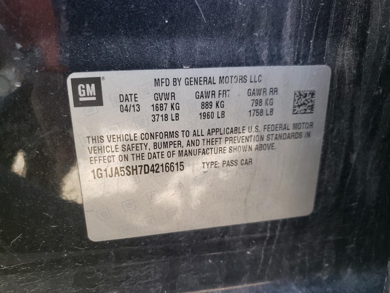Photo 10 from auction – 2013 CHEVROLET SONIC LS with VIN 1G1JA5SH7D4216615