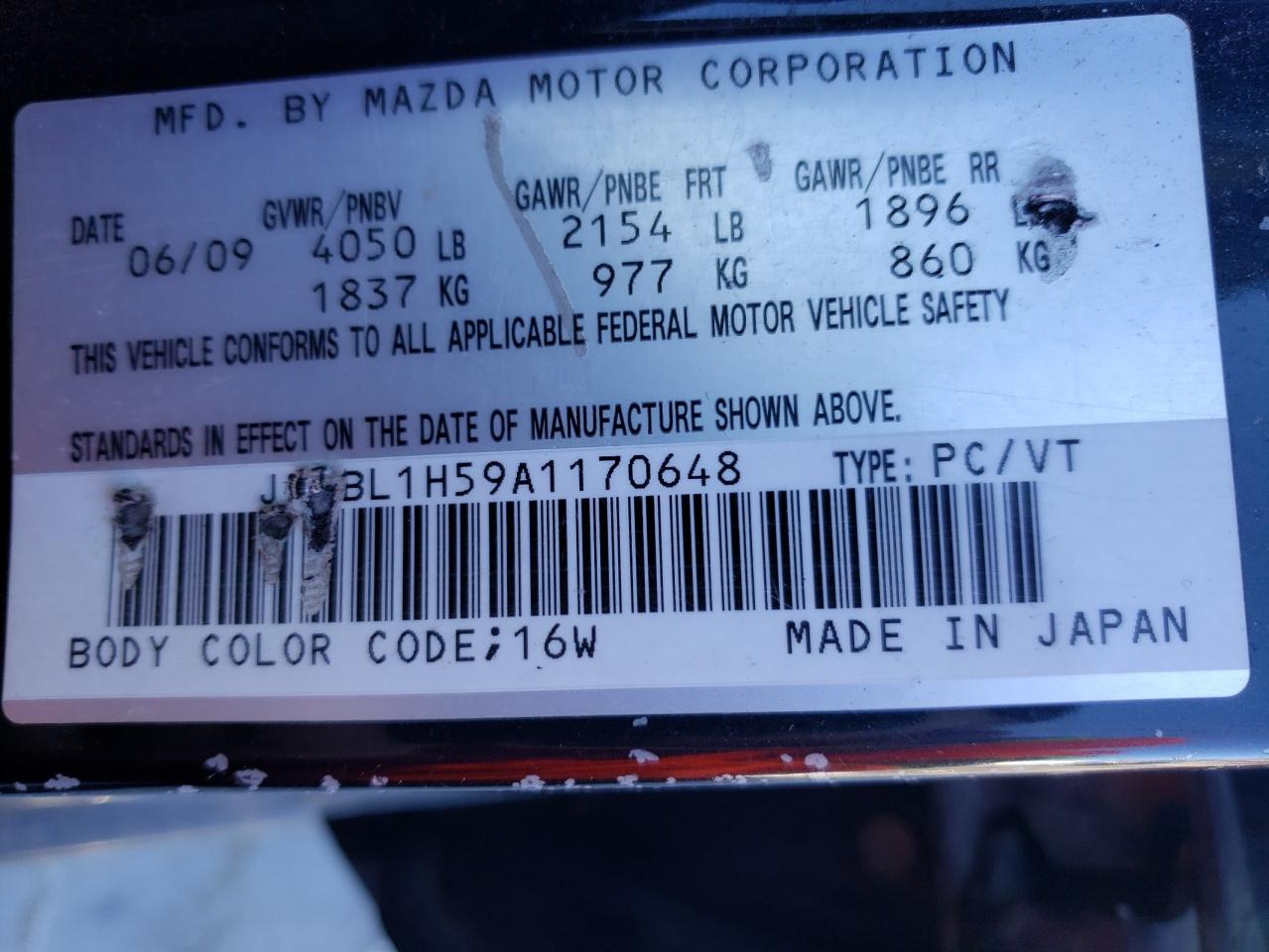 Photo 10 from auction – 2010 MAZDA 3 S with VIN JM1BL1H59A1170648