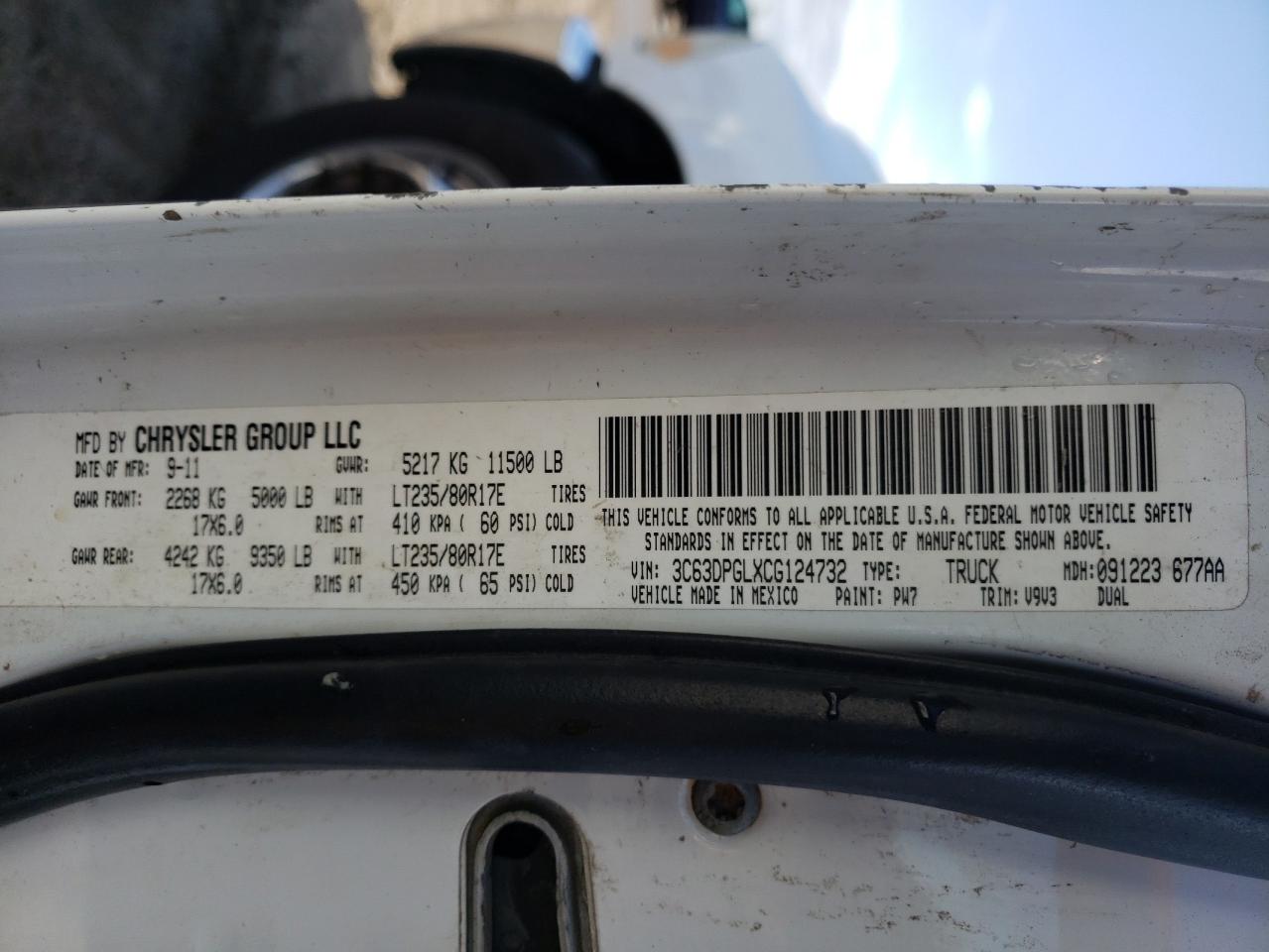 Photo 10 from auction – 2012 DODGE RAM 3500 S with VIN 3C63DPGLXCG124732