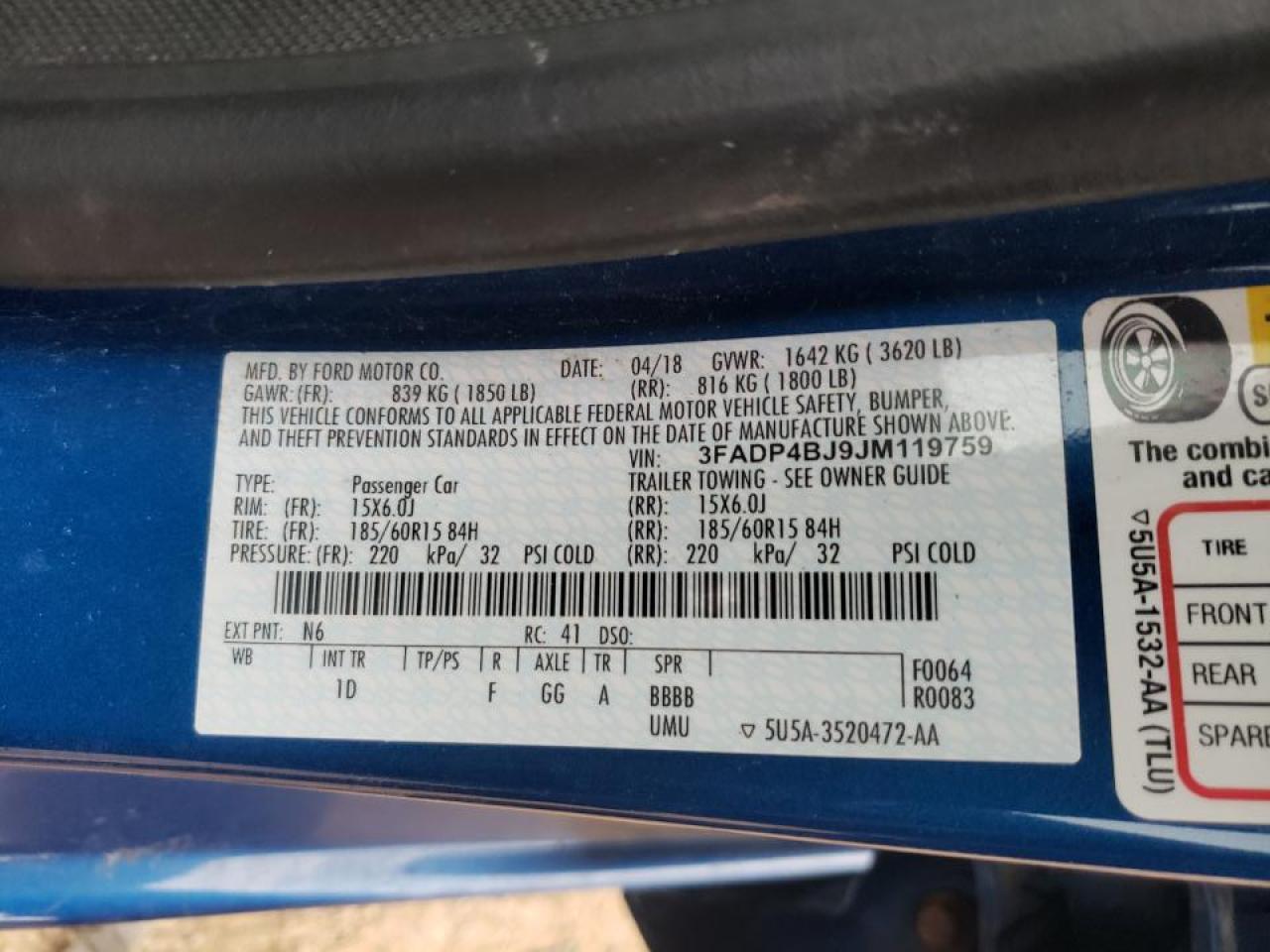 Photo 10 from auction – 2018 FORD FIESTA SE with VIN 3FADP4BJ9JM119759