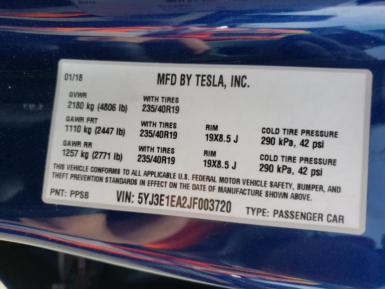 Photo 10 from auction – 2018 TESLA MODEL 3 with VIN 5YJ3E1EA2JF003720