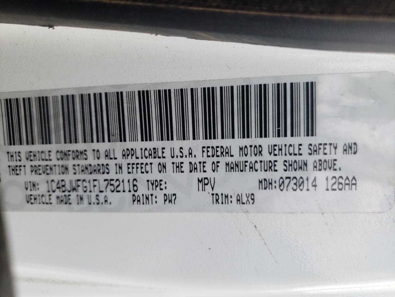 Photo 10 from auction – 2015 JEEP WRANGLER U with VIN 1C4BJWFG1FL752116