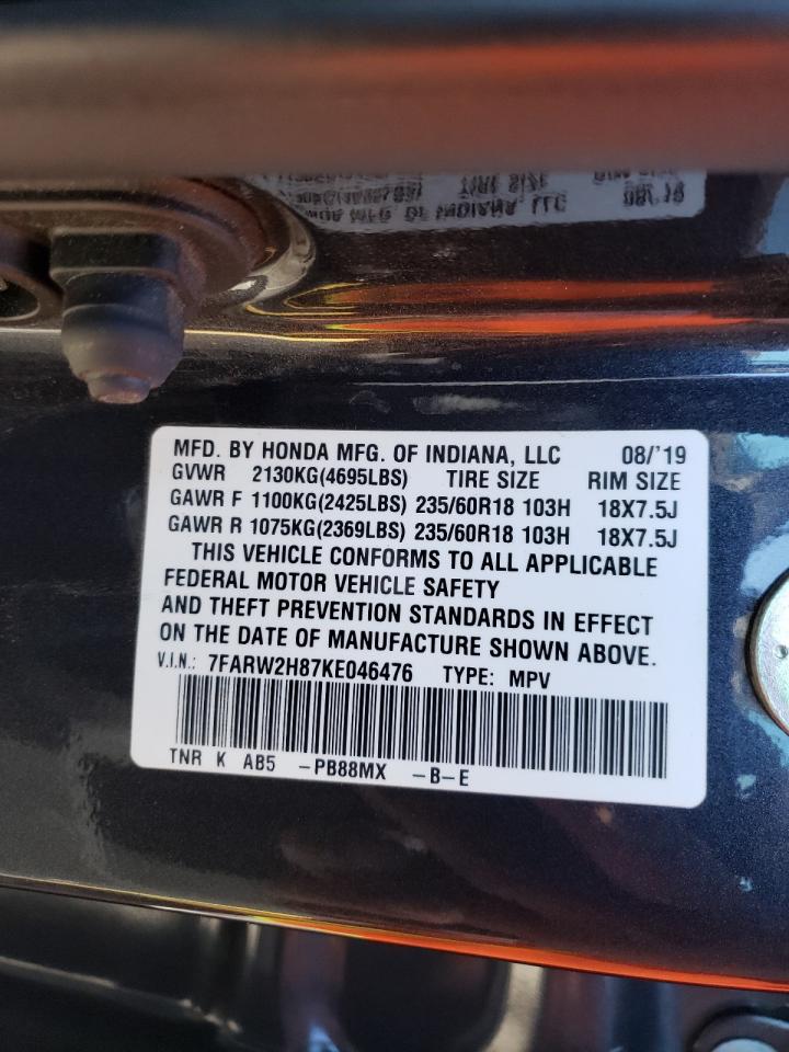 Photo 10 from auction – 2019 HONDA CR-V EXL with VIN 7FARW2H87KE046476