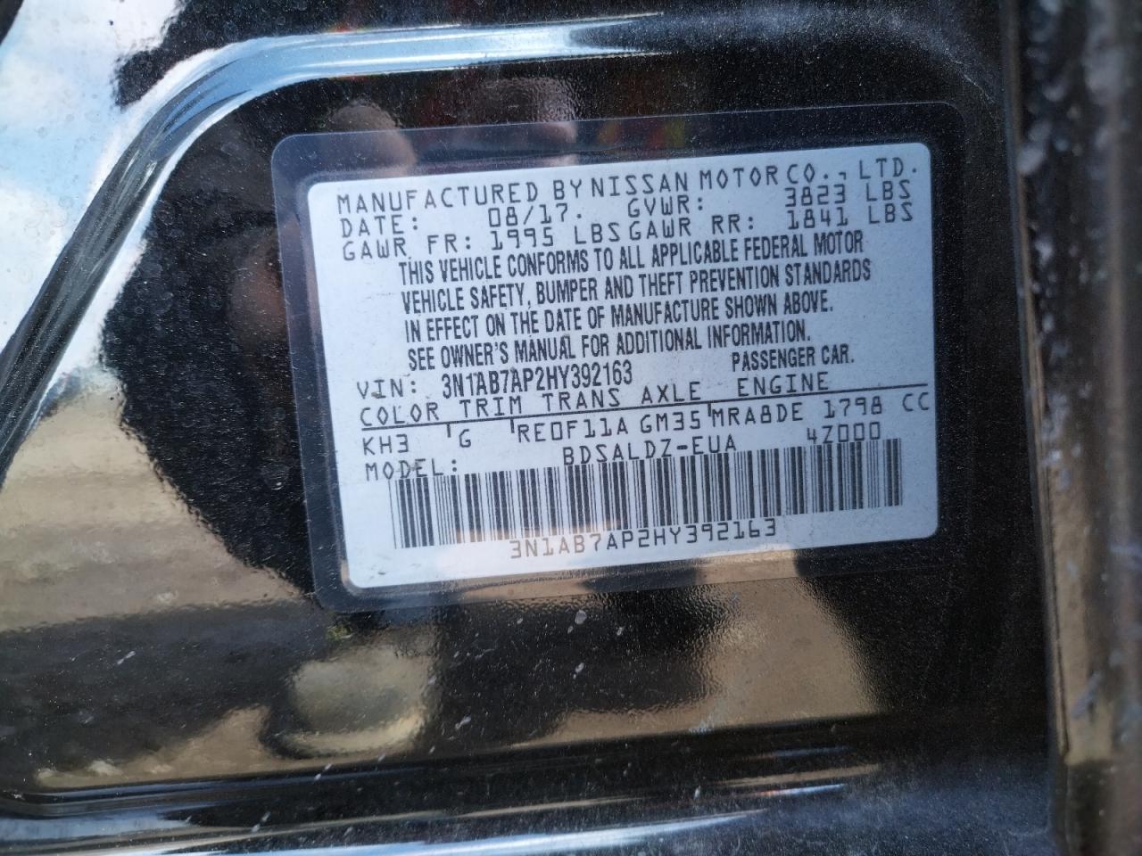 Photo 10 from auction – 2017 NISSAN SENTRA S with VIN 3N1AB7AP2HY392163