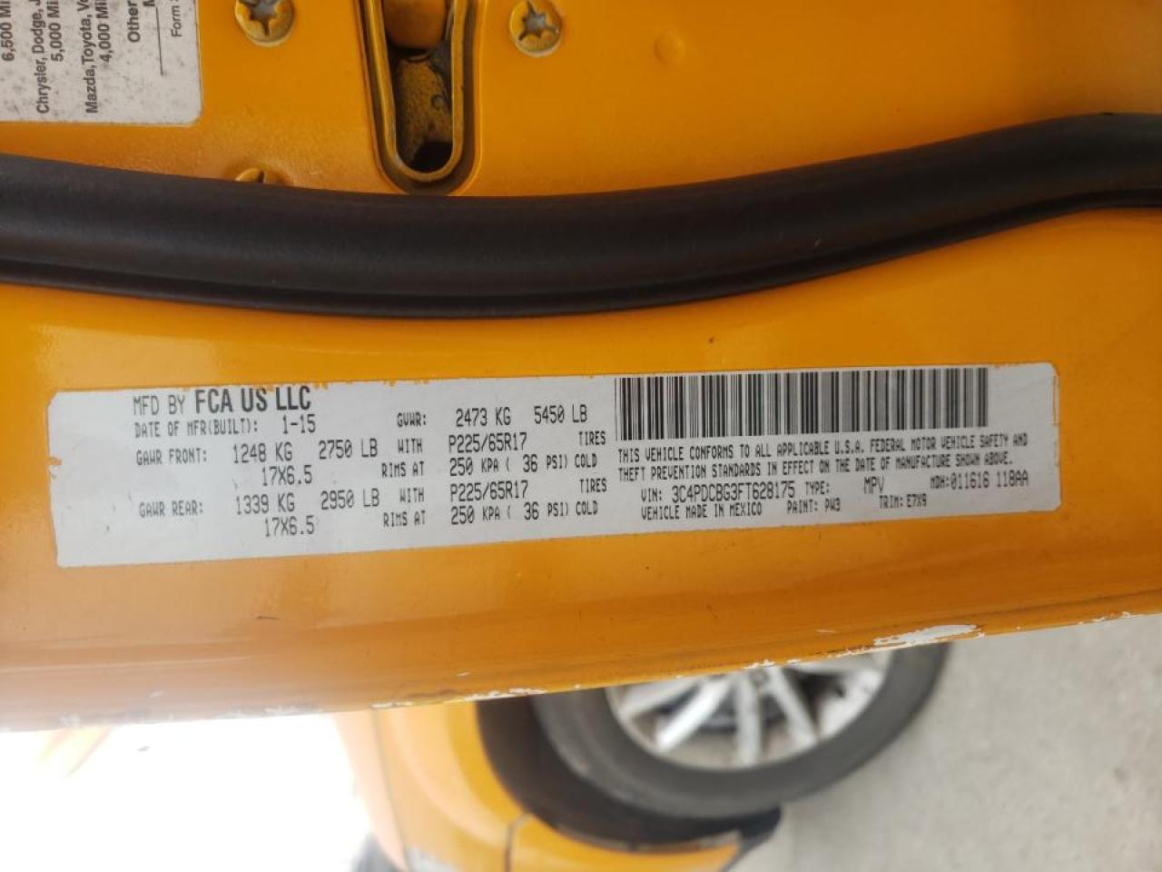 Photo 10 from auction – 2015 DODGE JOURNEY SX with VIN 3C4PDCBG3FT628175