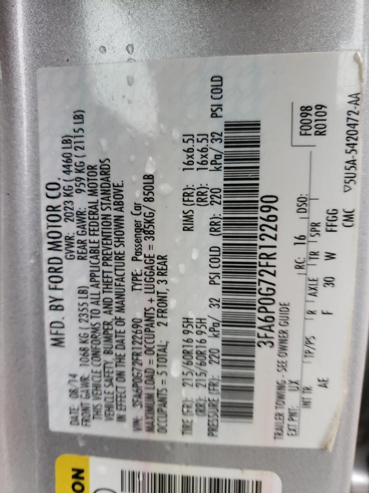 Photo 10 from auction – 2015 FORD FUSION S with VIN 3FA6P0G72FR122690