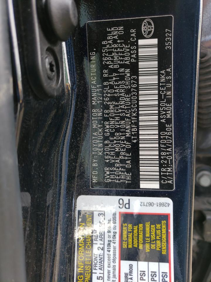 Photo 10 from auction – 2012 TOYOTA CAMRY BASE with VIN 4T1BF1FK5CU037673