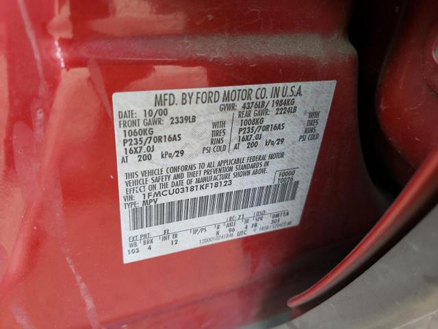Photo 10 from auction – 2001 FORD ESCAPE XLT with VIN 1FMCU03181KF18123